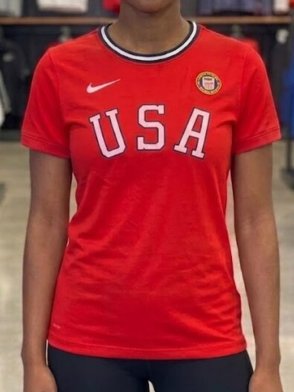 Nike USA Olympic Heritage Sports Soccer Red Ringer T-shirt Women's L NEW